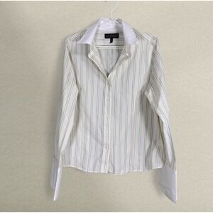 Office Siren Y2K Lineage Striped Button-Up Shirt French Cuffs Women's 14